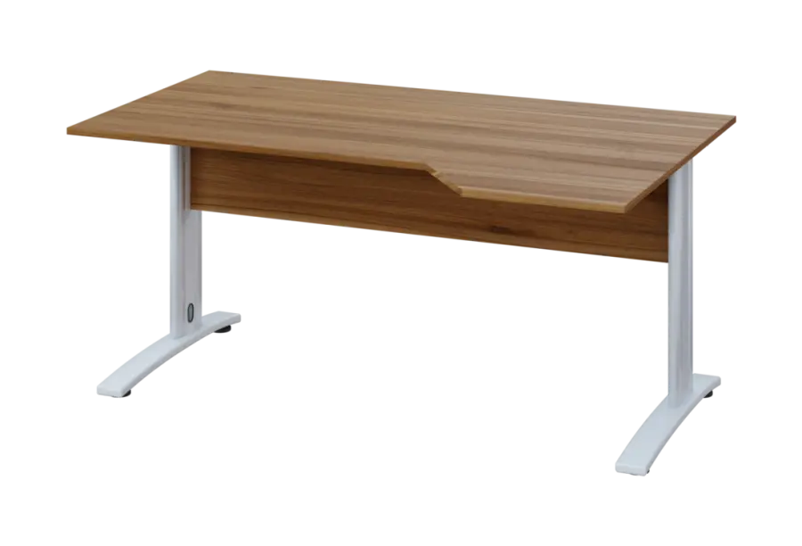 EZK 18 - 164 stůl kancelářský, rohový, pravý, kovová podnož bílá, deska 18 mm, široký 1600 mm, ořech světlý